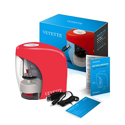 Electric Pencil Sharpener, VEYETTE Portable Electrical Pencil Sharpener for Colored Pencils, Perfect for Kids, Teachers and Artists, Plug & Battery Operated, Red - Thumbnail 4