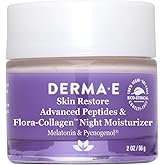 Derma E Advanced Peptides and Vegan Flora-Collagen Night Moisturizer – Hydrating Topical Facial Cream Improves Elasticity and Reduces Appearance of Lines and Wrinkles, 2 Oz