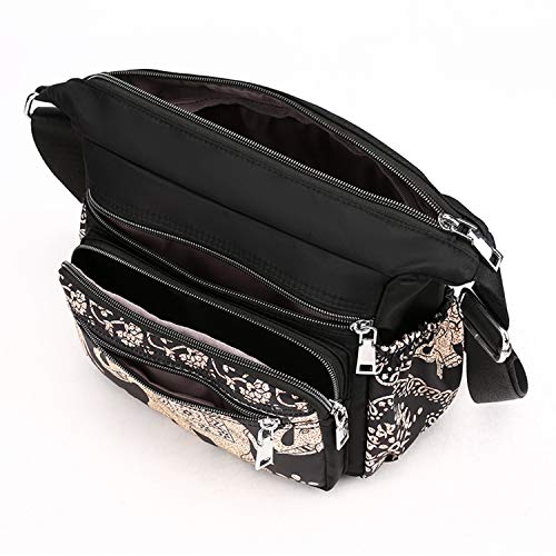 Womens Nylon Floral Shoulder Bag Crossbody Bag Messenger Bags Travel Handbags With Adjustable Strap Waterproof (C white line)
