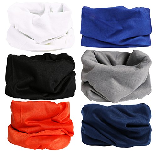 Landisun (6PCS) Solid Set 2 Magic Scarf Bandanas Tube, Seamless Scarf, Face Mask, High Elastic Magic Headband