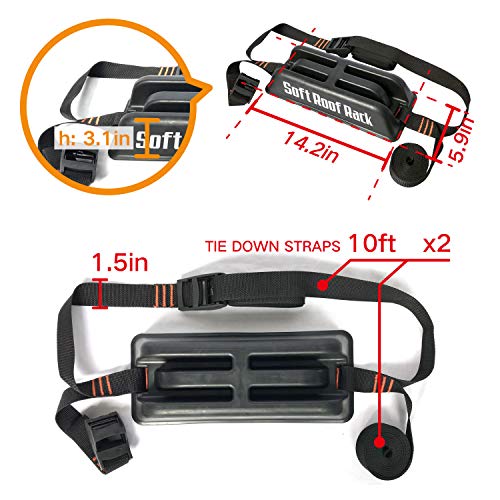 Onefeng Sports Kayak Soft Roof Rack Pad Luggage Carrier No-Scratch Silicone Buckle 1.5" Width Tie Down Straps - Thumbnail 5