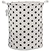 Sea Team 19.7 Inches Large Sized Waterproof Coating Ramie Cotton Fabric Folding Laundry Hamper Bucket Cylindric Burlap Canvas Storage Basket with Stylish Polka Dot Design (19.7