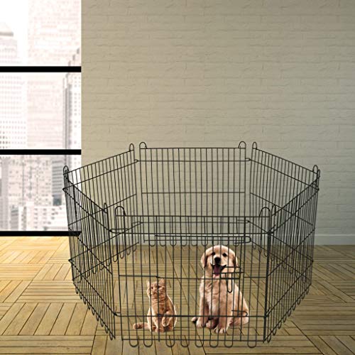 Pet Playpen, Dog Puppy Cat Fence, Foldable Square Tube Metal Wire Yard Fence, Small/Medium/Large Animal Cage Indoor Portable Isolation Protection Door - 24 inch 6 Sheet Metal Mesh, 60x60cm Black - Thumbnail 3
