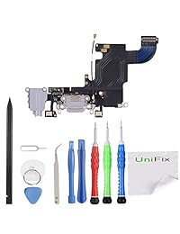 unifix-charging Puerto Conector Dock Puerto con cargador, Jack de auriculares y micrófono parte de repuesto para iPhone 6S + Kit de herramientas, Gris