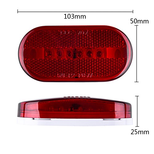 Catinbow 4" 6 LED Side Marker Light Trailer Side Front Rear Marker Light Indicators with Snap-on Lens for Most 12V Vehicles (5 Red) - Thumbnail 3