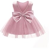 Baby Girls Formal Dress with Large Bowknot Tulle Backless Satin Party Birthday Baby Flower Girl Dresses