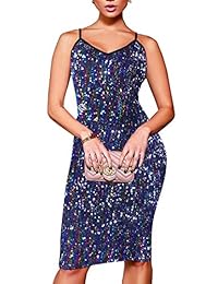 ECHOINE vestido de lentejuelas con cuello en V para mujer, sin espalda, para fiesta