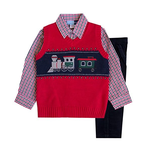 Good Lad 2/7 Boys 3 Pc Red Train Motif Sweater Vest Set