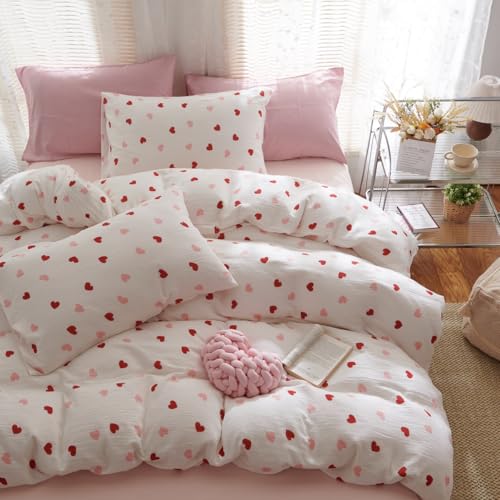 Lanqinglv Bettwäsche 200x200 Mädchen Weiß Rosa Rot Herzen Microfaser