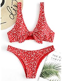Conjunto de traje de baño de bikini con estampado floral anudado atractivo de ZAFUL para dama