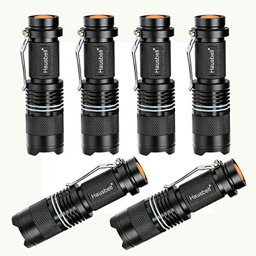 HAUSBELL Flashlights, Handheld Flashlights, 7W Mini LED Flashlights, Tactical Flashlights, Zoomable, High Lumen, Water Resistant, 3 Light Modes for Camping, Hiking, Kids, Outdoor 6 Pack