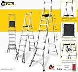 Euro Gorilla Series 7 to 11 ft (Reach 18 ft) Aluminium Step telescopic ladder GT11- A-Type - 900mm hand rail - Stairs & Slopes - Ideal for double height & Warehouses - Wheel kit & Wide flared base - Worlds best Telescopic ladder - Top seller on Amazon USA