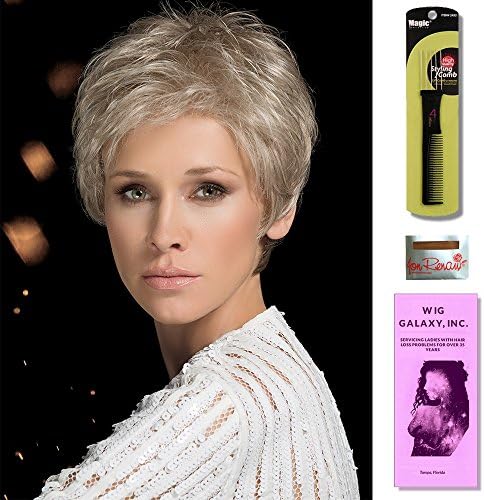 Posh (Hair Society Collection) by Ellen Wille, Wig Galaxy Booklet, Wig Cap, &amp; Wig Styling Pick (Bundle - 4 Items) (SMOKE-MIX)