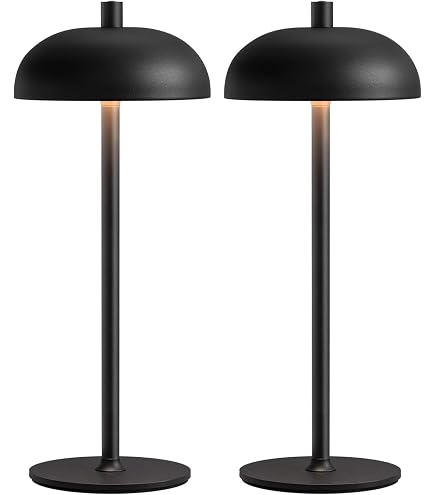 FenFud Cordless Table Lamp – 5000mAh Rechargeable, 3 Color Temperatures, Stepless Dimming, IP65 Waterproof, Portable LED Light (2-Pack, Black)