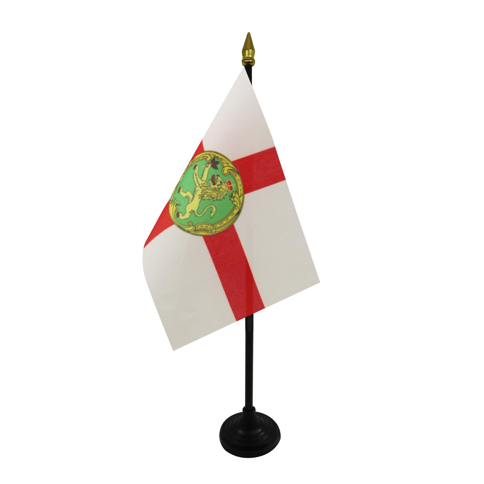AZ FLAG - Alderney Island Table Flag 4'' x 6'' - Guernsey Mini Desk Flag 100% Polyester 15 x 10 cm - Office Mini Banner with 10'' Pole - Golden Spear — image 1