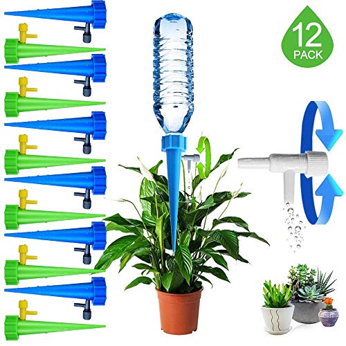 HEYLOVE Plant Waterer Self Watering Devices, Vacation Potted Plant Watering Spikes Automatic Drip Irrigation Water Stakes System with Control Valve Switch for Garden Plants Indoor & Outdoor