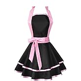 Hyzrz Lovely Handmade Cotton Retro Black Aprons for Women Girls Cake Kitchen Cook Apron for Mother's Gift (Pink)