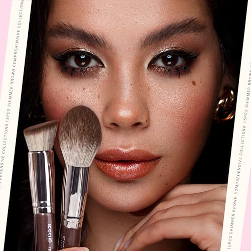 Jessup T498 15-Piece Professional Makeup Brush Set for Foundation Powder, Concealer, Eyebrows, Eyeshadow, Contour, Eyeliner, Blending Eyeshadow Brush, Brown