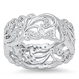 Cutout Eternity White CZ Polished Ring New .925 Sterling Silver Band Size 10 (RNG14728-10)