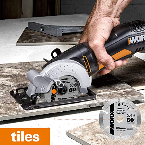 WORX 400W Kreissäge WORXSAW WX423.1 85mm, 27mm Max, Absaugadapter, Bequeme Handhabung, Sägeblätter zum Schneiden von… – Bild 4