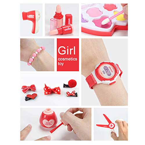 Sanlebi Pretend Makeup Sets for Girls, Role Play Toy Box Play Jewellery Cosmetics Kits Princess Dress Up Hairdressing Set with Portable Case Gifts for 3 Year Olds Girls(30PCS) - Thumbnail 3