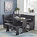 Target Marketing Systems Traditional Style 3-Piece Nook Corner Dining Set With Hidden Storage Under the Seats, For Small Spaces, Includes 1 Table and Benches, Midnight Black