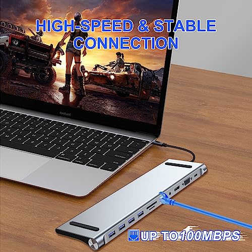 MAKINGTEC Laptop 11 in 1 USB C Docking Station, USB Type C to 4K 30Hz HDMI+VGA, SD/TF card reader, 5Gbps transfer speed, RJ45, 4 USB3.0, Adapter for MacBook, Mac Pro, Mac Mini, iMac