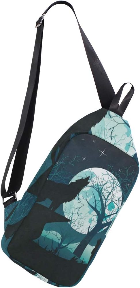 Wear Over Shoulder or Crossbody Howling Wolf With Moon Sling Bags Cute Cell Phone Purse Wallet Urban