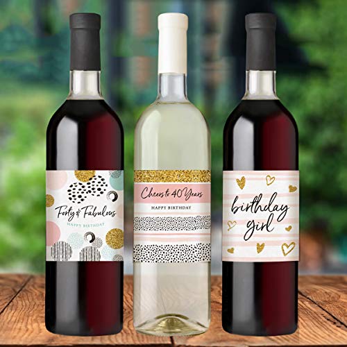 40th-Birthday-Wine-Bottle-Labels-Set-of-6-Waterproof-Labels-Birthday-Gifts-For-Her-40th-Birthday-Party-Decorations-Ideas-and-Supplies