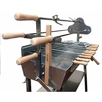  Spießgrill silber XXL Edelstahl Skewer Grill Balkon Garten ✔ Lenkrollen mit Bremse ✔ eckig ✔ rollbar ✔ stehend grillen ✔ Grillen mit Holzkohle ✔ mit Rädern 