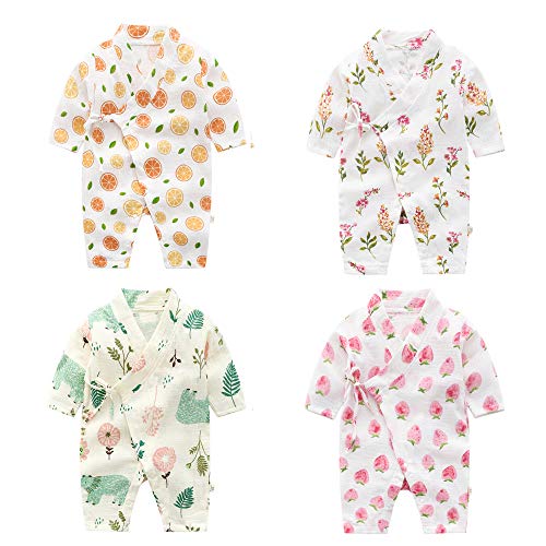Soft Cotton for Baby Boys Girls Toddler Short Sleeve Bodysuit Romper Onesie Baby Side Snap Japanese Pajamas 12-24M