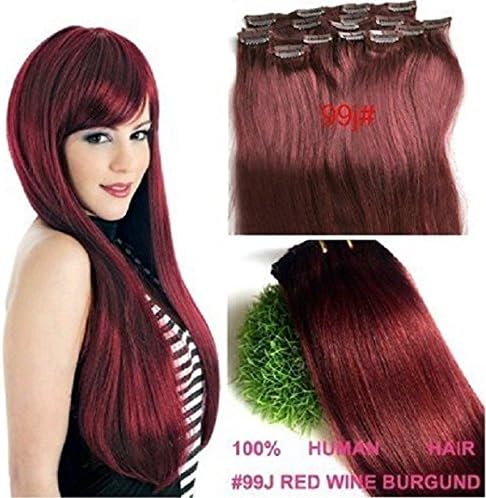 Uphair 15inch 18inch 20inch 22inch Straight Remy Clip in Real Human Hair Extension Color #99J red wine burgundy (18inch 7pcs total 70g)