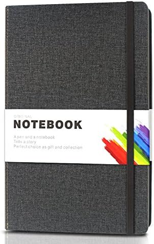 Hardcover Notebook/Ruled Notebook/Notepad Classic Lined Journal, A5 College Ruled Thick Classic Writing Notebook with Pocket Elastic Closure Banded, Large Noteooks 100 Sheets/200 Pages (Grey)