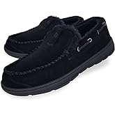 Clarks Mens Suede Venetian Moccasin Slipper LB0534 - Warm Plush Faux Fur Lining - Indoor Outdoor House Slippers For Men