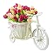 JAROWN Artificial Rose Flowers Nostalgic Bike Basket Ratten Vase Plant Stand Mini Garden for Home Wedding Decoration(Rose red)