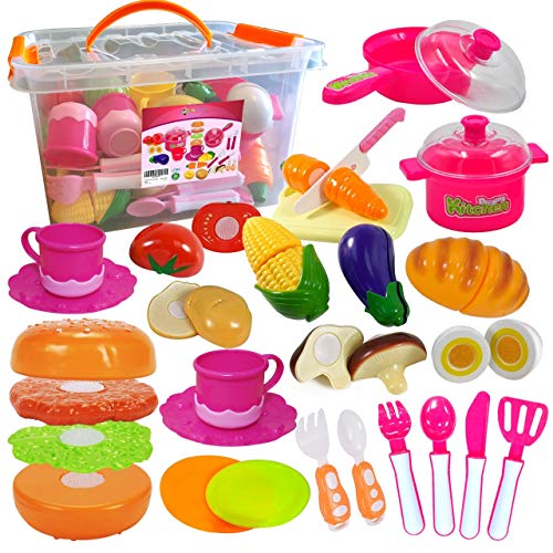 thumbnail image 2 of 72-Piece Kids Kitchen Toy Set With Play Food, Pots, Pans & Dishes - Pretend Cookware Learning Toys For Toddlers 2 of 10
