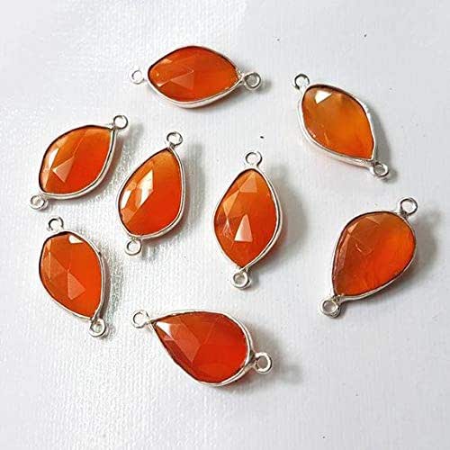 Bezel gemstone connector links 925 sterling silver Carnelian faceted