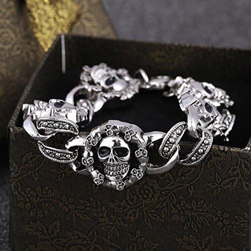 Xiaoxiongmao Wholesale Metal Stainless Steel Vintage Vampire Skull Bracelet Punk Rock Men Jewelry (Size: 18 cm, Color: Antique silver) multi-color one size