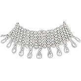 Joygulls Sexy Shining Crystal Full Rhinestone Choker Necklace Water Drop Pendant Necklace Statement Necklaces Wide Collar Necklaces for Lady Party Jewelry (Silver)