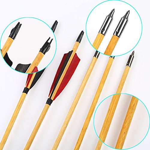 VERY100 32 Inch Handmade Traditional Wood Arrows Turkey Feather Hunting Recurve Longbow Compound Bow 12pcs