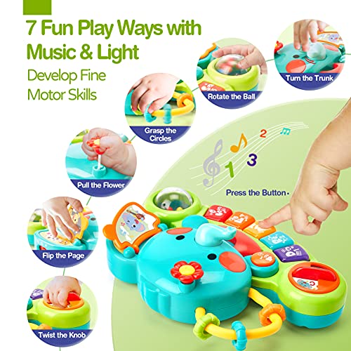 Hahaland Baby Toy from 6 Months Girls, Elephant Music Toy, Motor Skills Toy, Musical Instruments with Light and Sound, Children's Keyboard Baby Toy from 1 Year Girls Boys