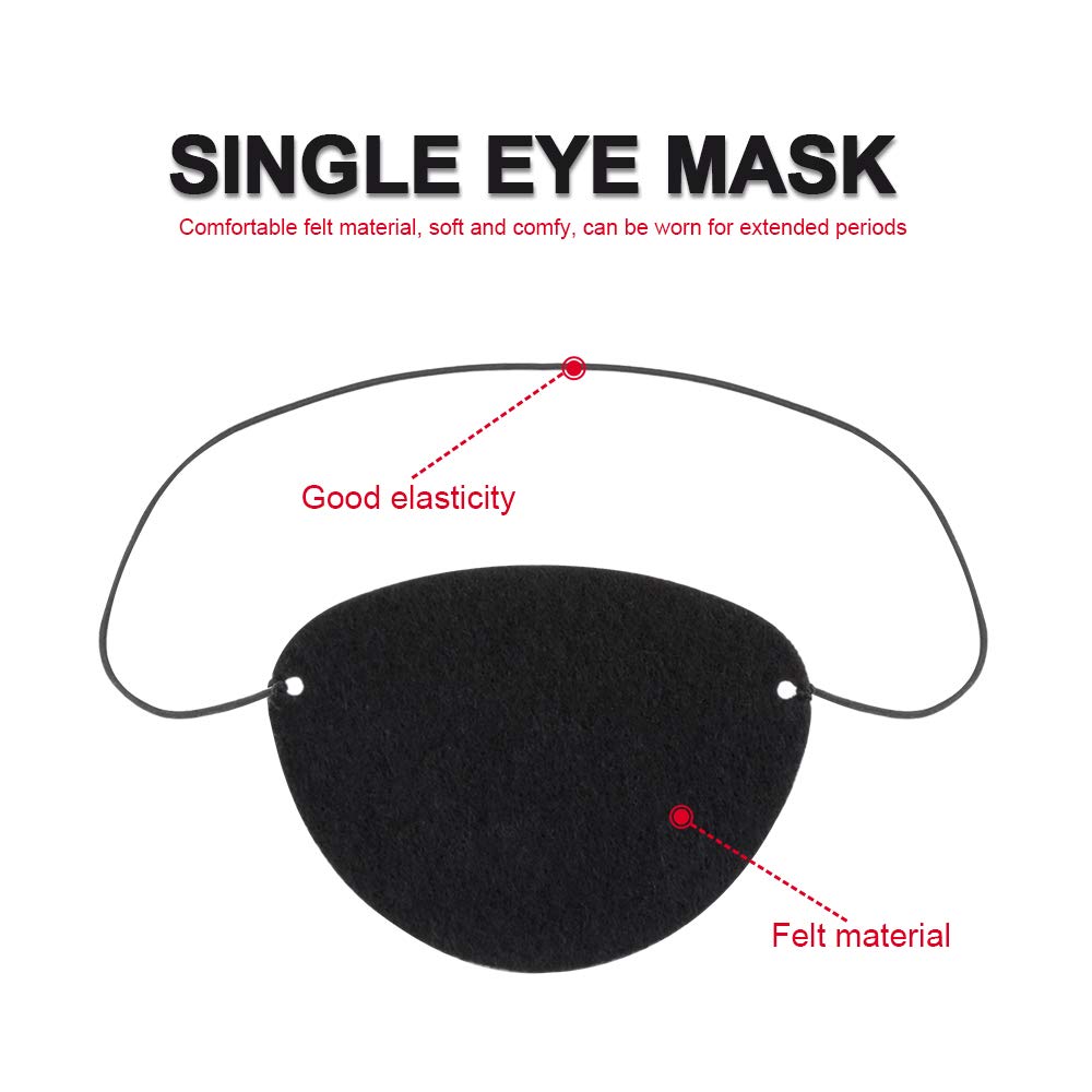 YGDZ Eye Patch, 12pcs Soft Felt Eye Patches for Adults Kids, Adjustable Single Eye Mask for Lazy Eye, Black