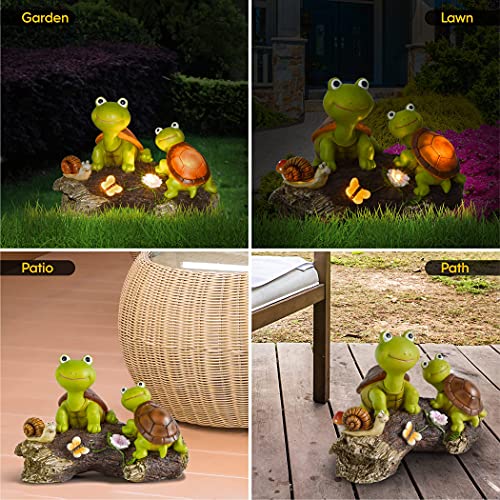 Olekki Garden Statues Turtle Decor Figurines Cute Frog Face Turtles & Snail on Log Sculpture