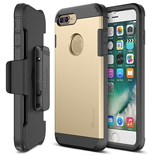 iPhone 7 Plus Case, Trianium [Duranium Series] Heavy Duty Protective Cases Shock Absorption Hard Covers w/ Built-in Screen Protector+ Holster Belt Clip Kickstand for Apple iPhone 7 Plus 2016-Gold