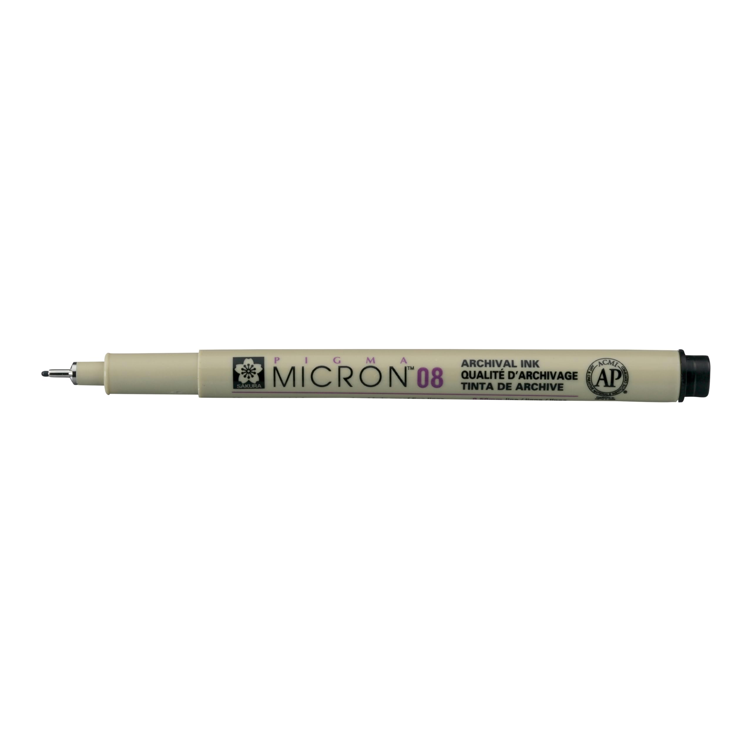 SAKURA Pigma Micron 08 Fineliner - 0.50 mm Black - Waterproof Archival Ink - Ideal for Artists & Architects