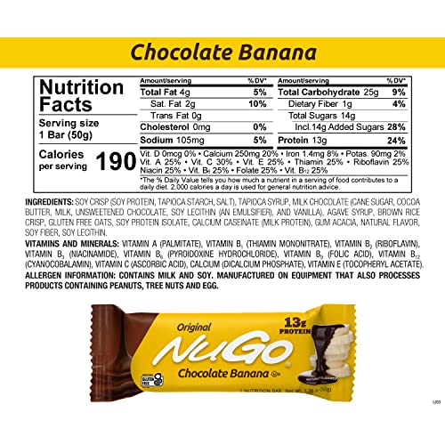 NUGO PROTEIN BAR, CHOCOLATE BANANA, 13G PROTEIN, GLUTEN FREE, 15 COUNT