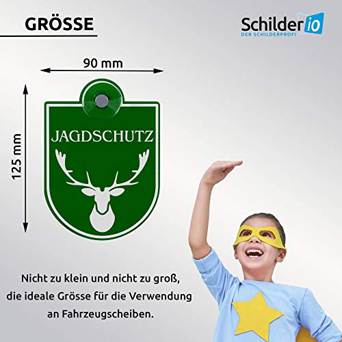 Schilderio Premium Saugnapfschild Schild Jagdschutz 3 mm Acrylglas ca 90x125 mm Jagd Schild Auto mit 1x Saugnapf 30 mm Autoschild Jagdschutz zur Befestigung an Autoscheiben von innen – Bild 3