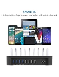 NEXGADGET   Base de carga USB para varios dispositivos, soporte de carga de 8 puertos para teléfono inteligente, tableta y otros dispositivos USB, color negro