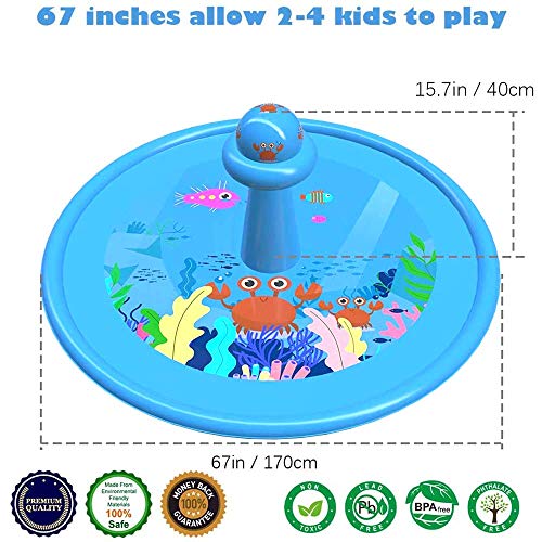 VATOS Sprinkler Splash Pad for Kids Toddlers, 67" Kiddie Pool Outdoor