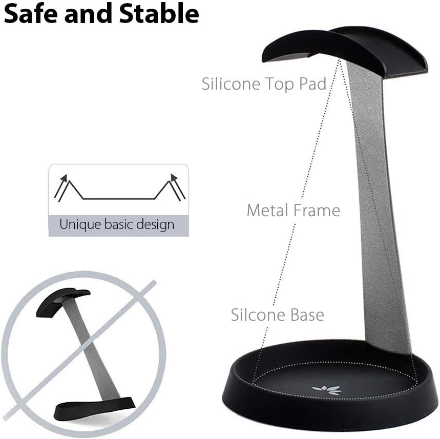 Avantree Aluminum & Silicone Desk Headphone Stand Hanger with Cable Holder for Gaming Headset Display - HS102 Black - Image 3